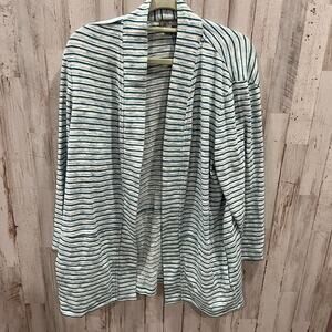 T by Talbots Women's Open Cardigan Sweater Turquoise Blue Textured Stripe Sz L